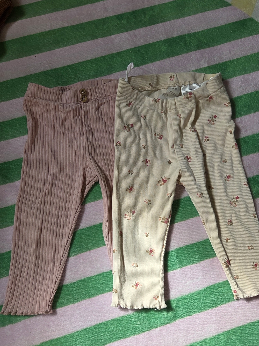 H&M Girls Ribbed Leggings Duo - Pink & Cream Floral